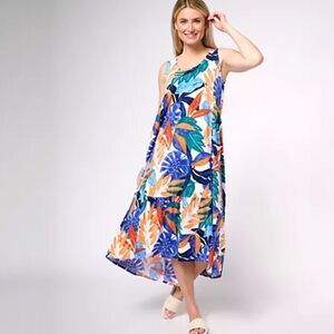 Cuddl Duds Flexwear Hi-Low Tank Maui Dress Sz Large Pre Owned